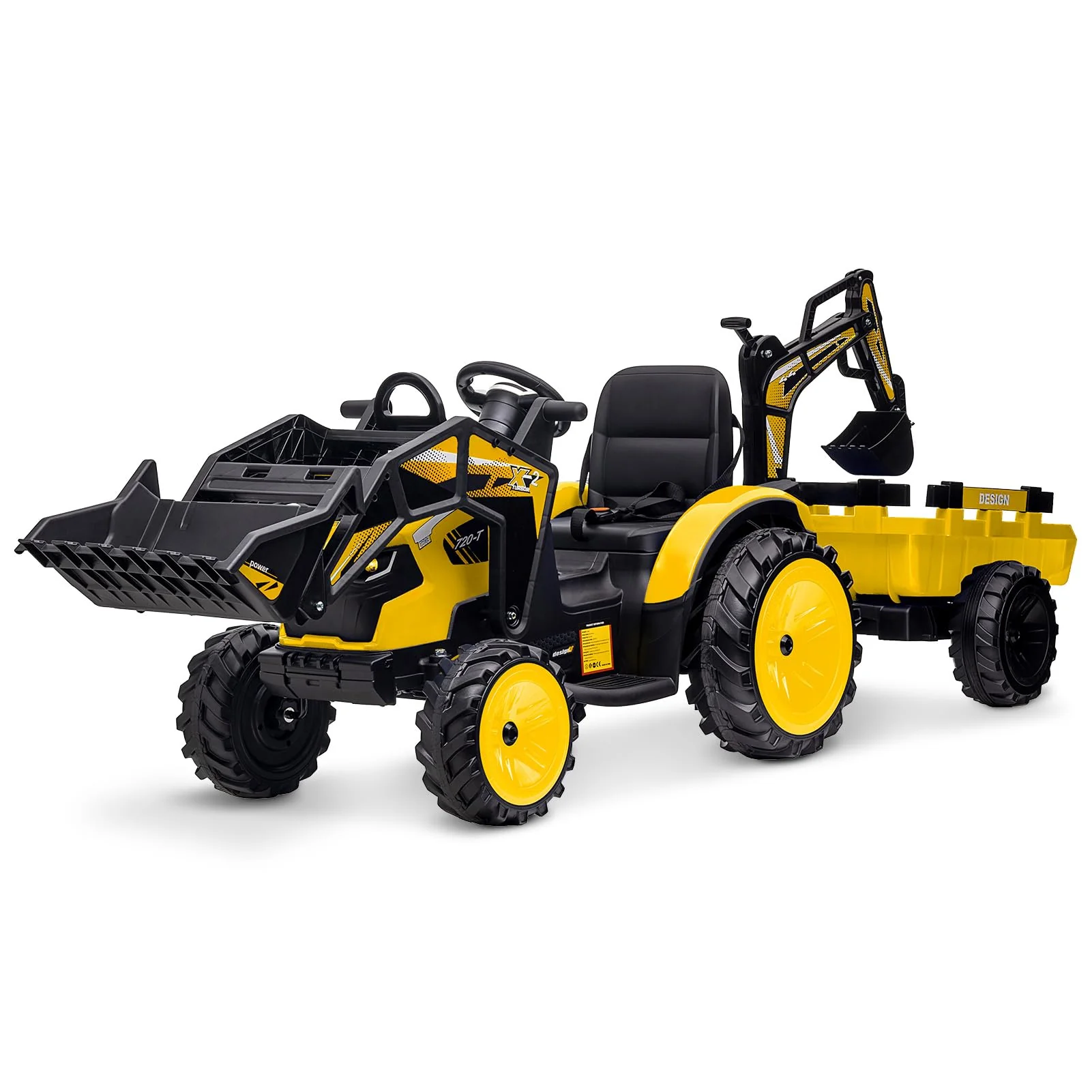 3-in-1 Ride-On Tractor, 24V Electric, Excavator  Bulldozer, Remote Control, LED, Music, USB/Bluetooth max 66 lbs �C Bright-yellow