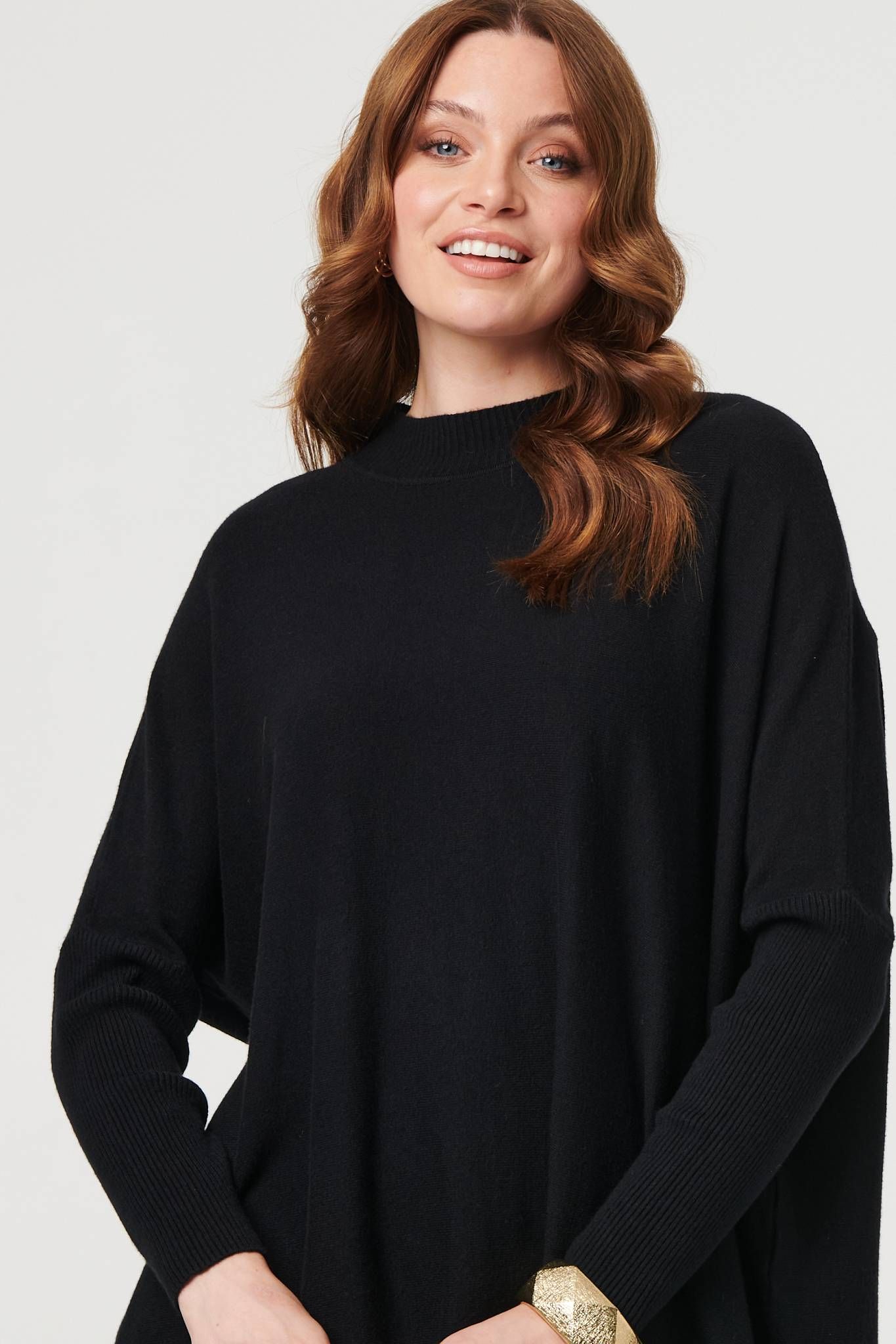 Izabel London High Neck Batwing Sleeve Relaxed Jumper