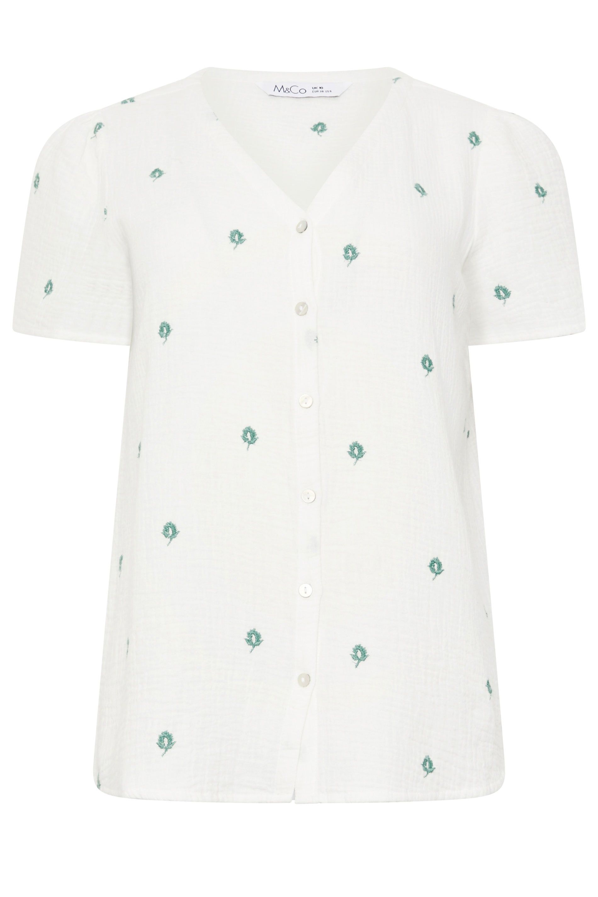 M&Co Embroidered Short Sleeve Cotton Blouse