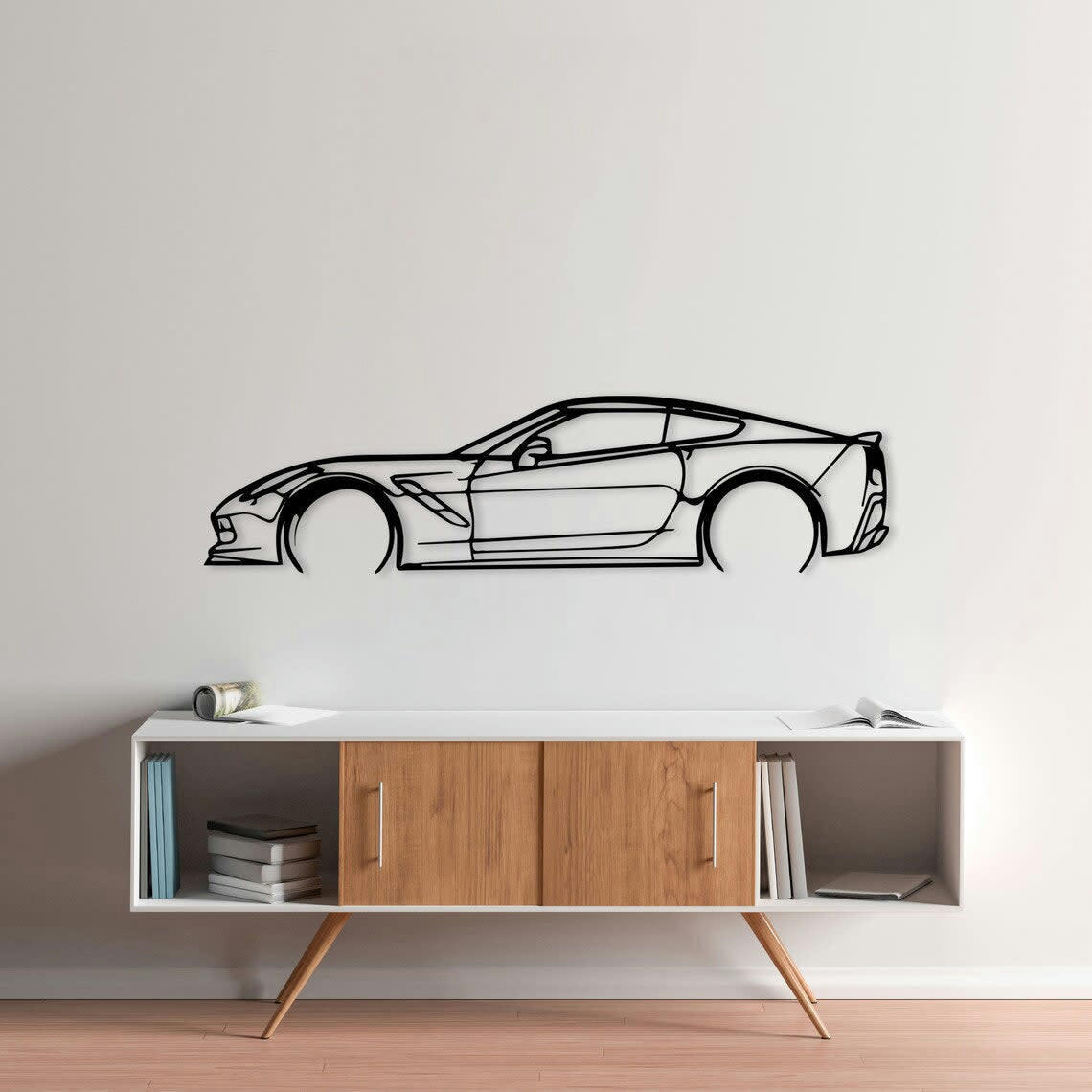 VOITURE - Décoration murale voiture corvette en métal noir 120x31 cm