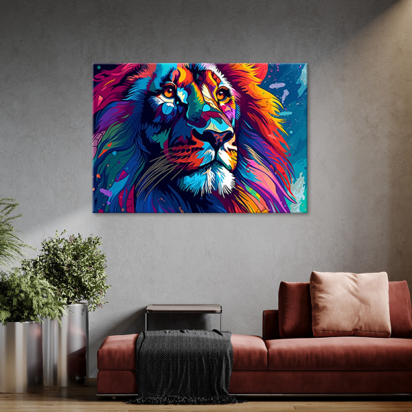 Feeby Obraz na płótnie, Kolorowy Neonowy Lew Abstrakcja 60x40