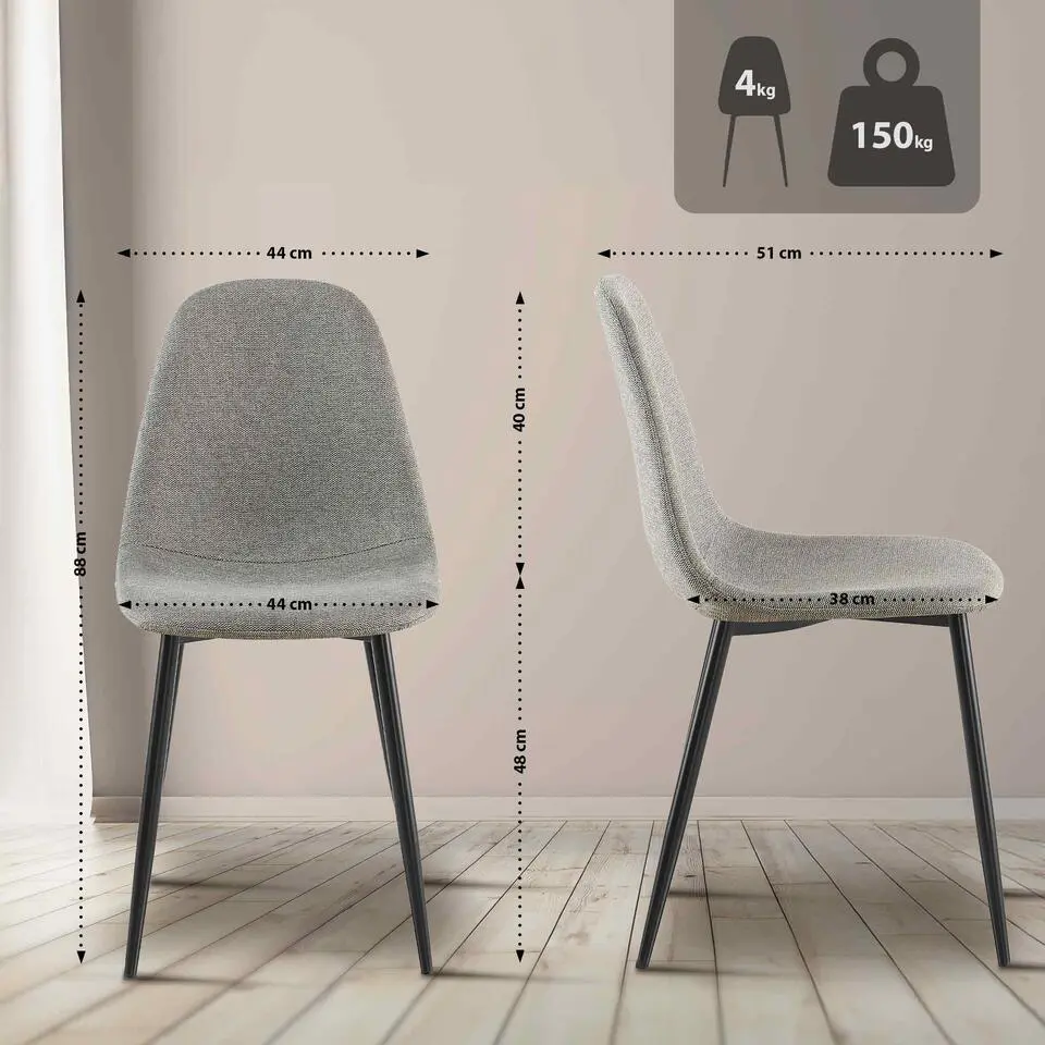 CLP Set van 4 Eetkamerstoel Napier zwart Frame - Stof - licht grijs