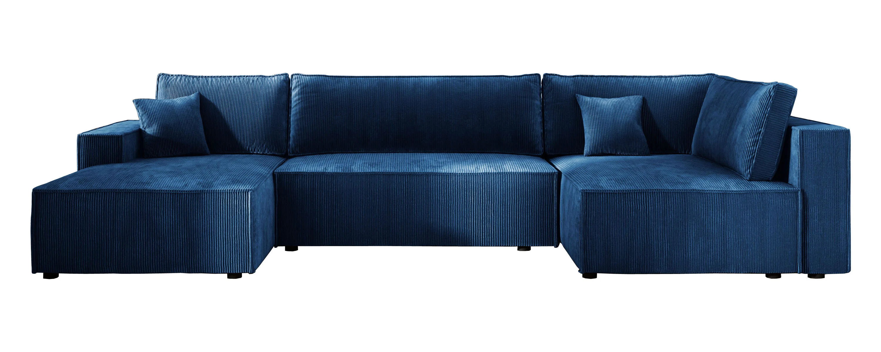 Niebieska sofa narożna U-kształtna COBRA XL na sprężynach pikowana prawa