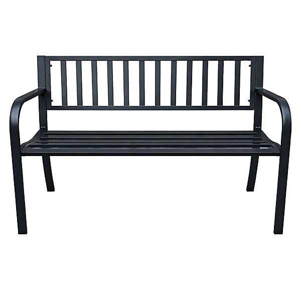 Banc de jardin noir LINEA avec pieds en acier et dossier en acier, largeur 119 cm