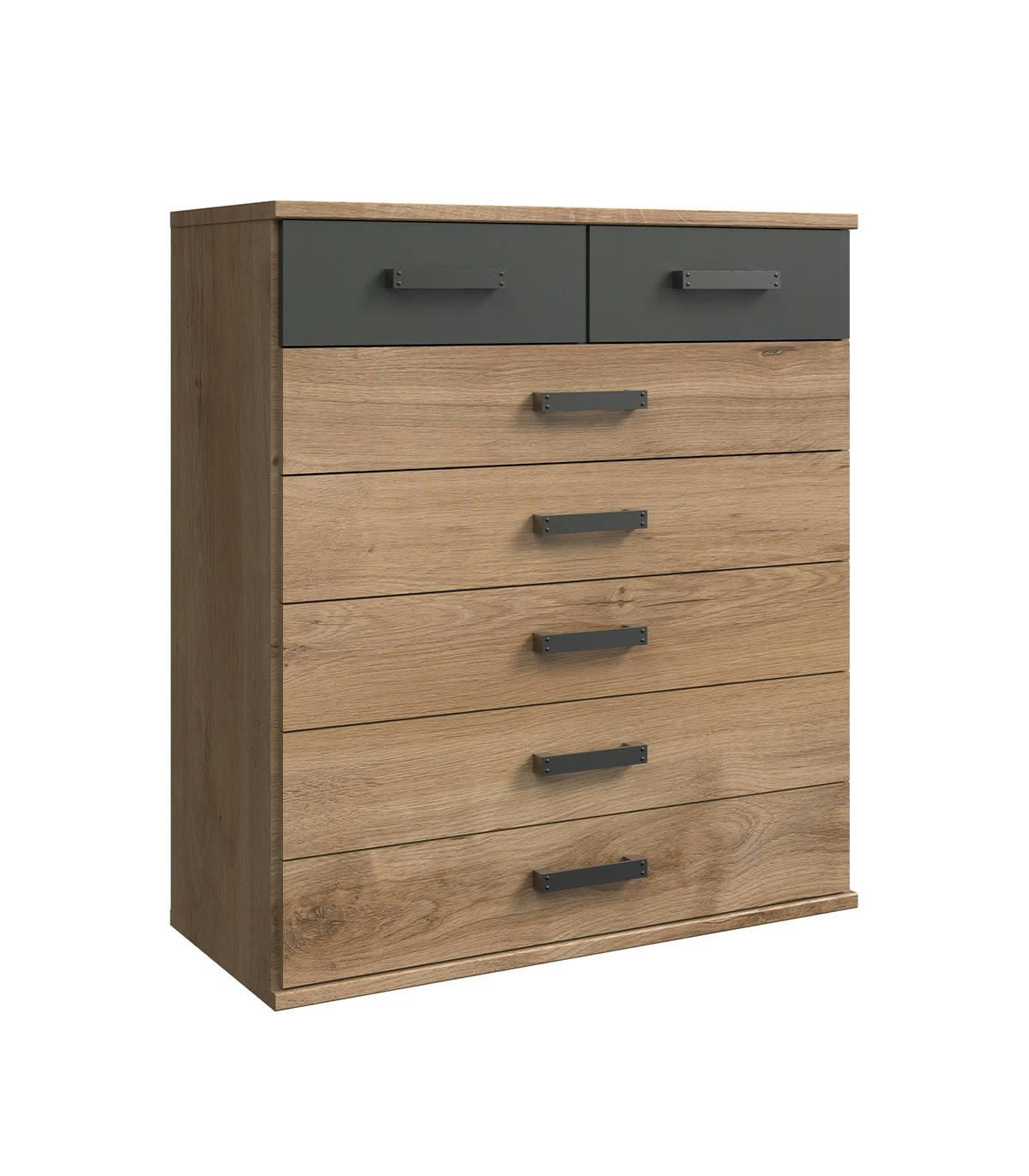 - Commode 7 tiroirs décor chêne et graphite - L91 cm