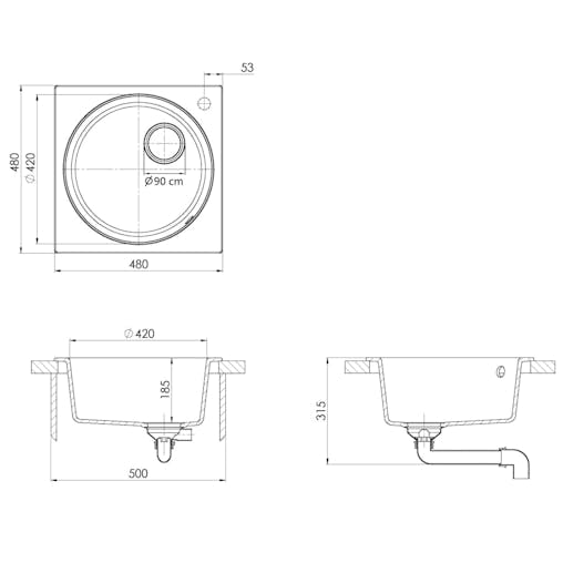 NNEVL Kitchen Sink with Overflow Hole Black Granite