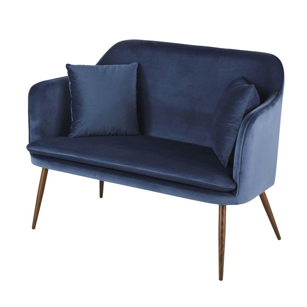 Sacha Business - Banquette à diner 2 places en en velours bleu nuit