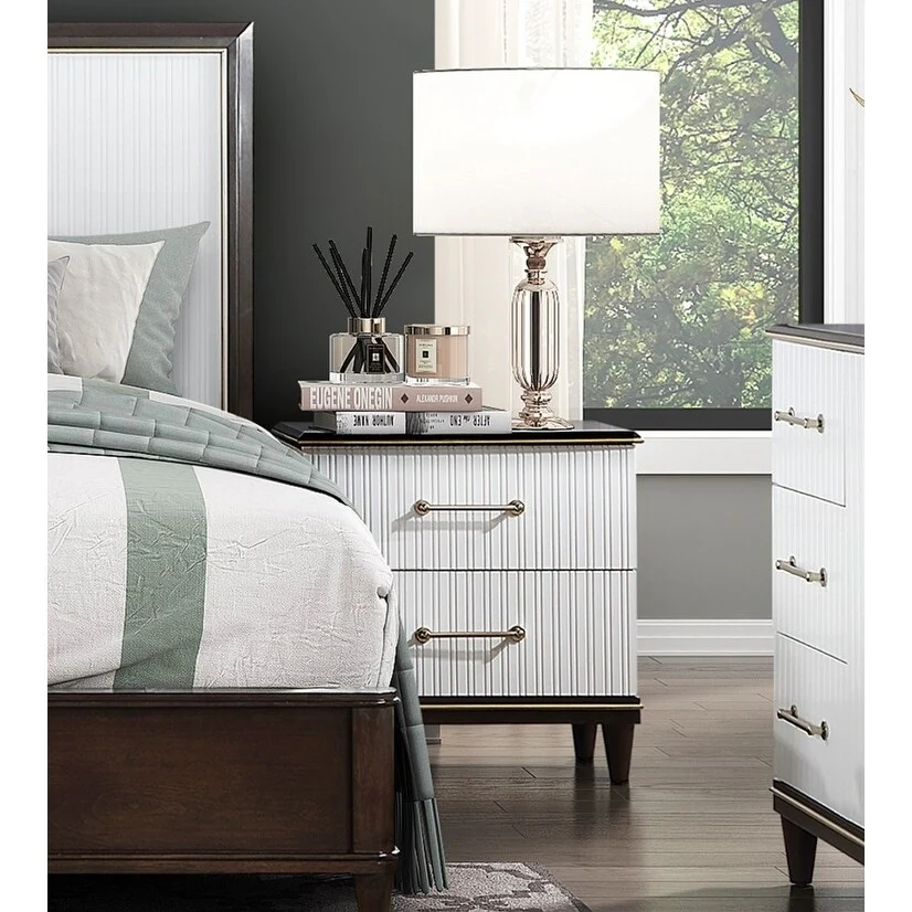 Contemporary and 1pc Two Drawers Nightstand 2-Tone with Trim Modern Bedroom Furniture