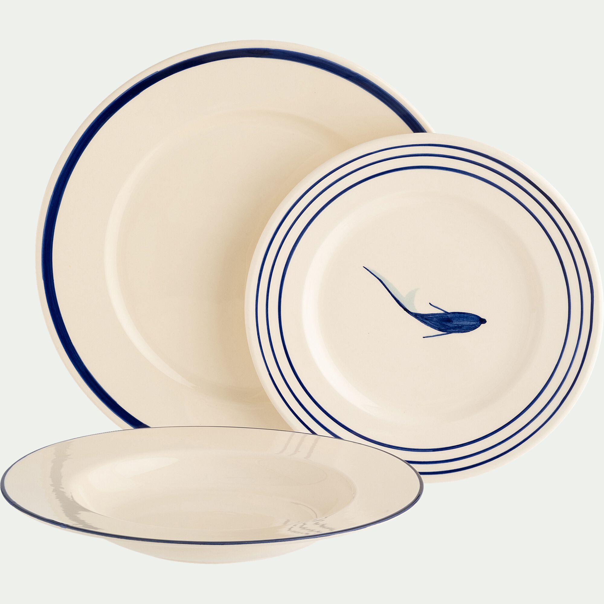 ANCHOVA - Assiette à dessert en faïence avec motif D22cm - blanc
