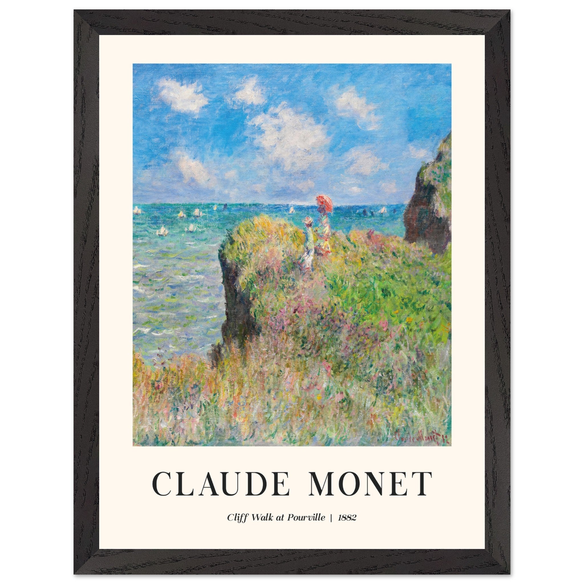 Artfulprints Poster met Lijst Claude Monet - Cliff walk at Pourville  - 30x40 cm - Blauw