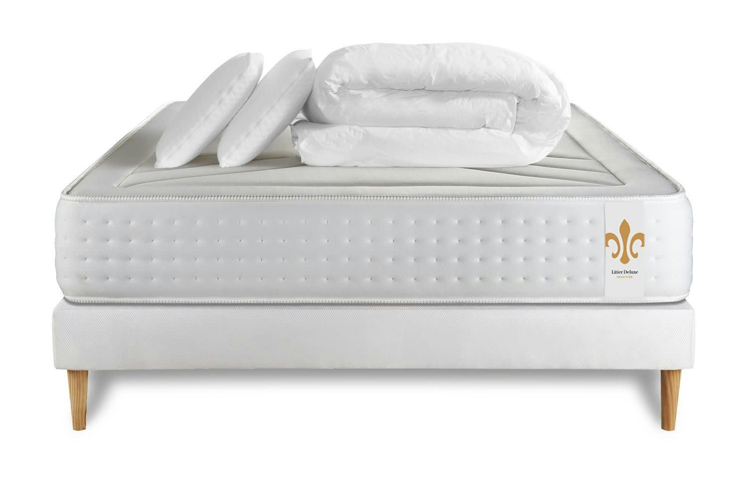 - Pack matelas sommier kit 140x190 oreiller couette