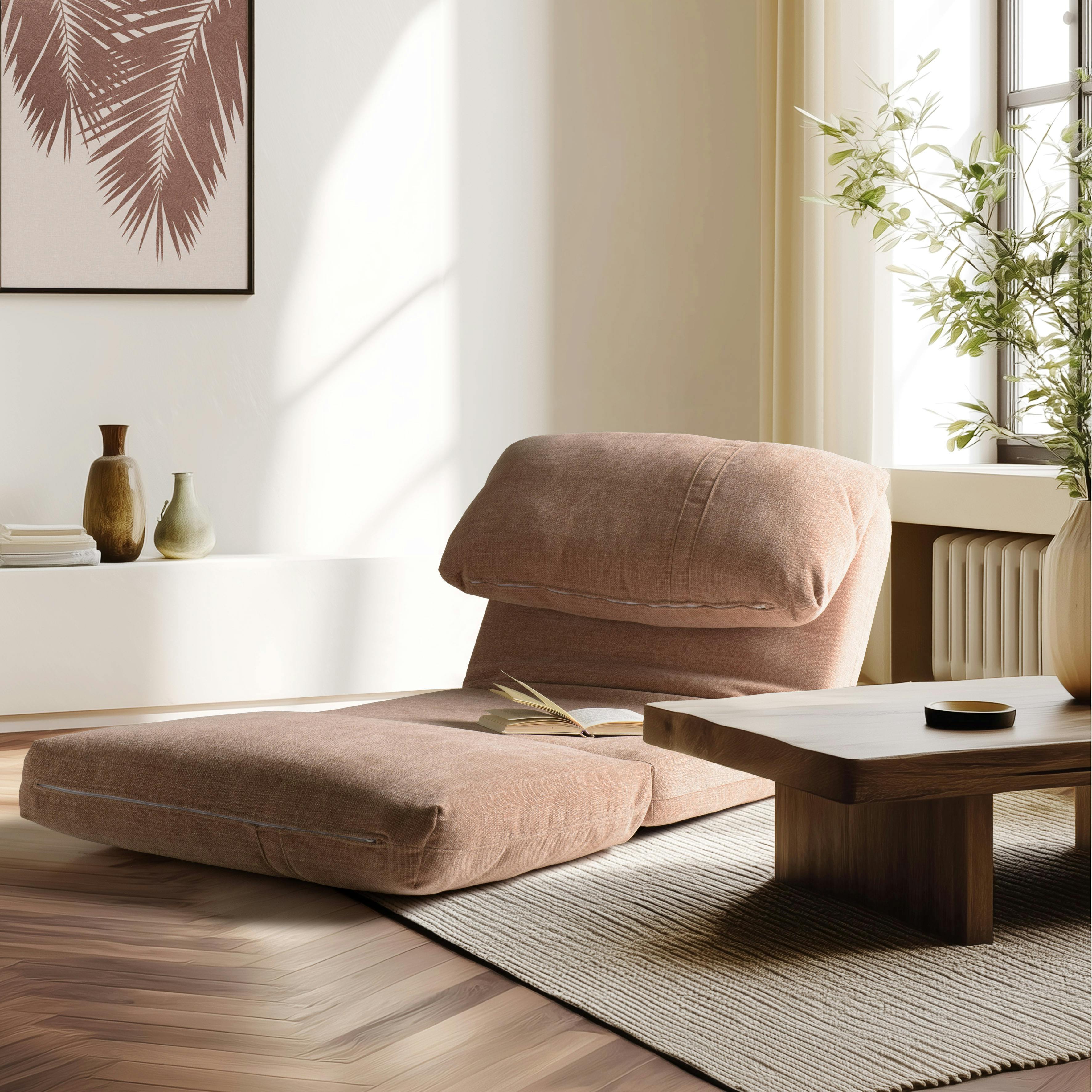 Chauffeuse 1 place multi-position en tissu couleur vieux rose ASTORI