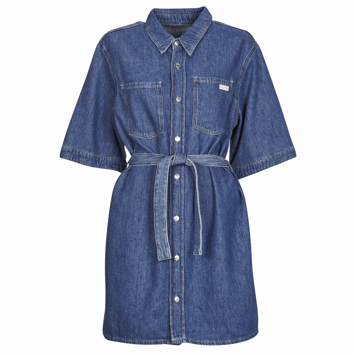 Calvin Klein Jeans - LINEN BOXY BELTED SHIRT DRESS - Marine