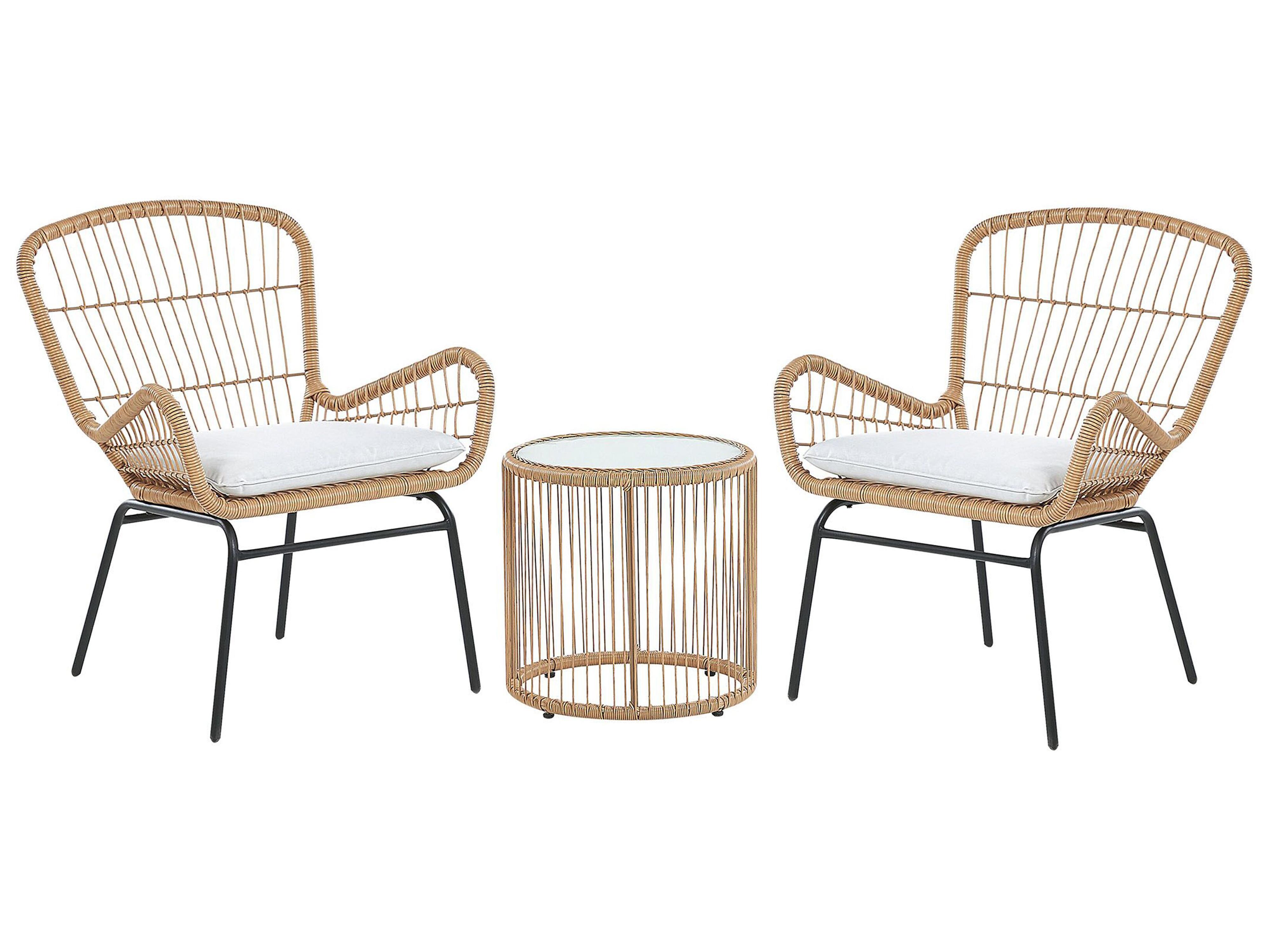 Bistro Set with Cushions LABICO PE Rattan Light Brown