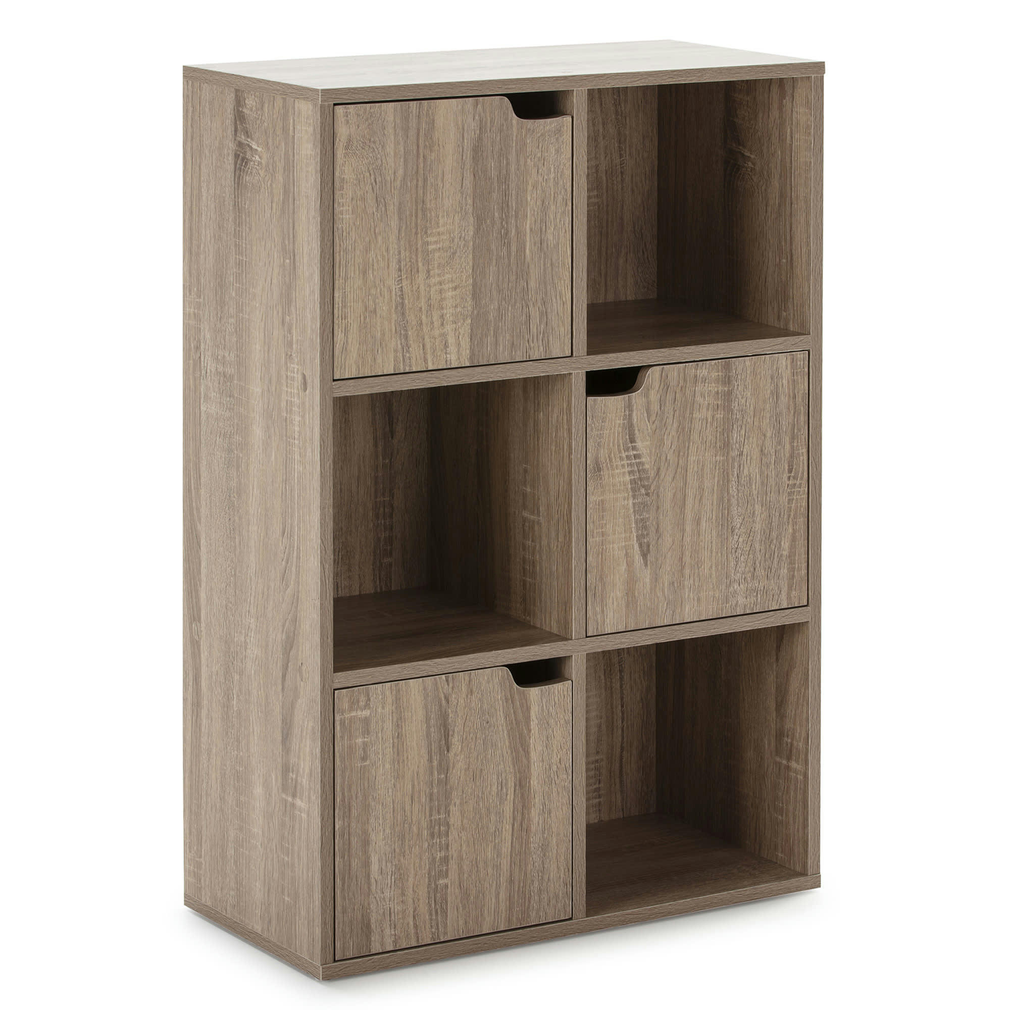 MARTIN - Étagère de rangement , couleur chêne 3 cases et 3 portes