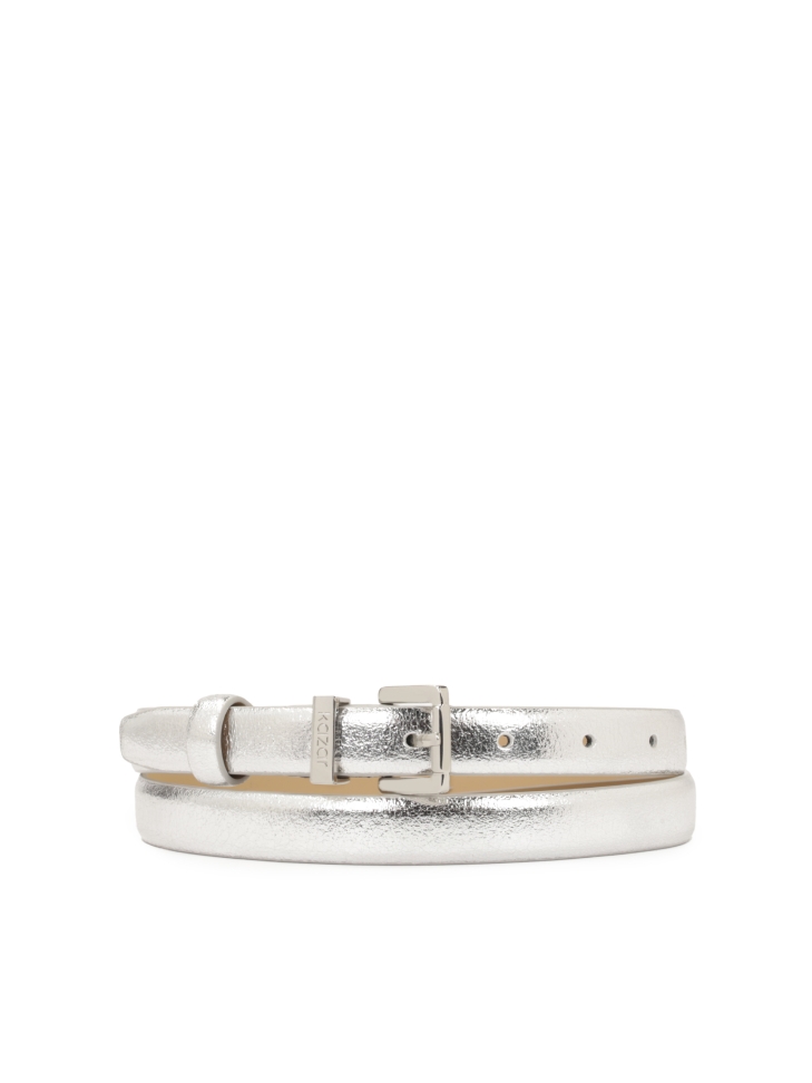 Narrow silver leather belt