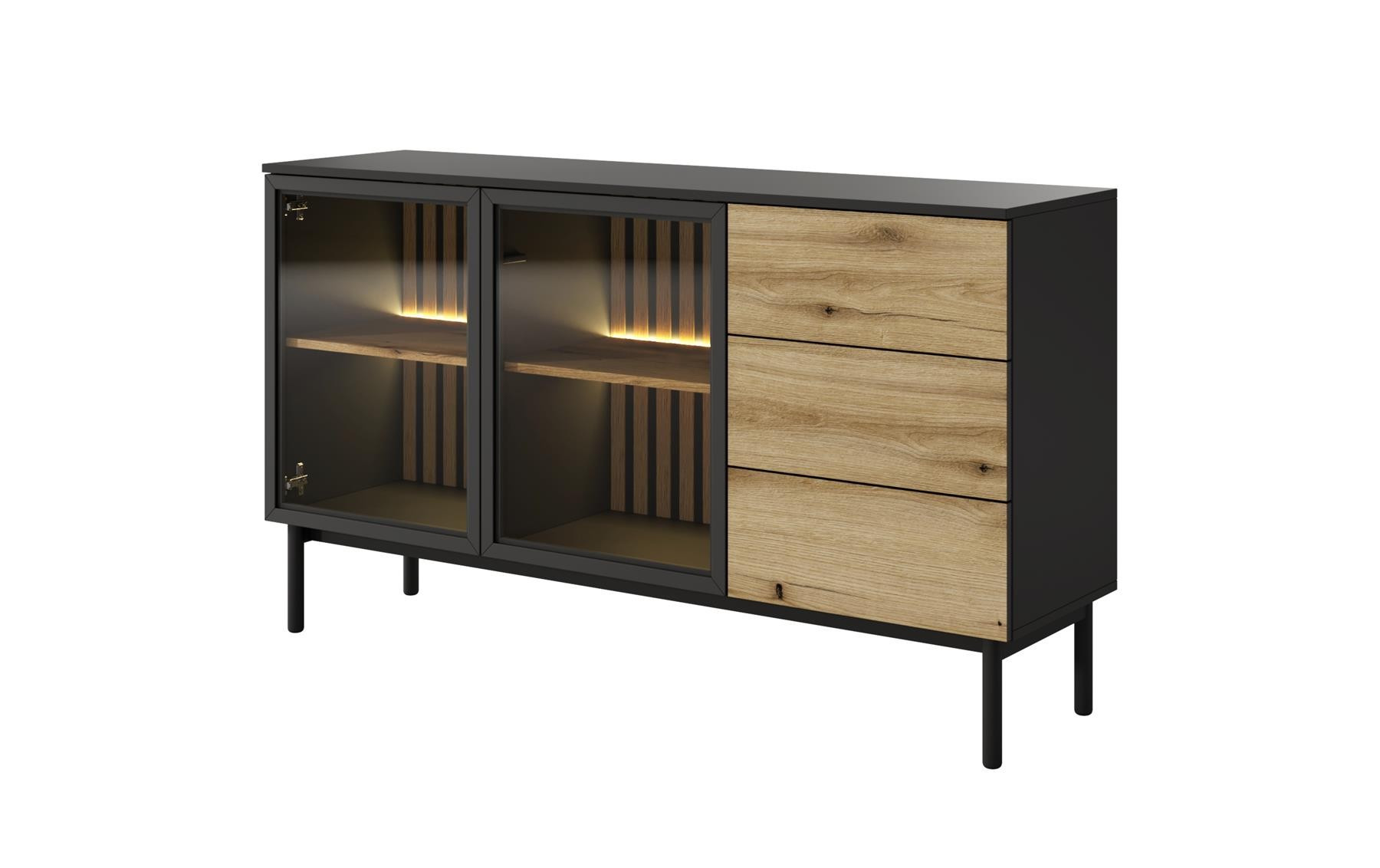 Komoda z oświetleniem LED LANGO 150cm Czarny   Dąb Evoke