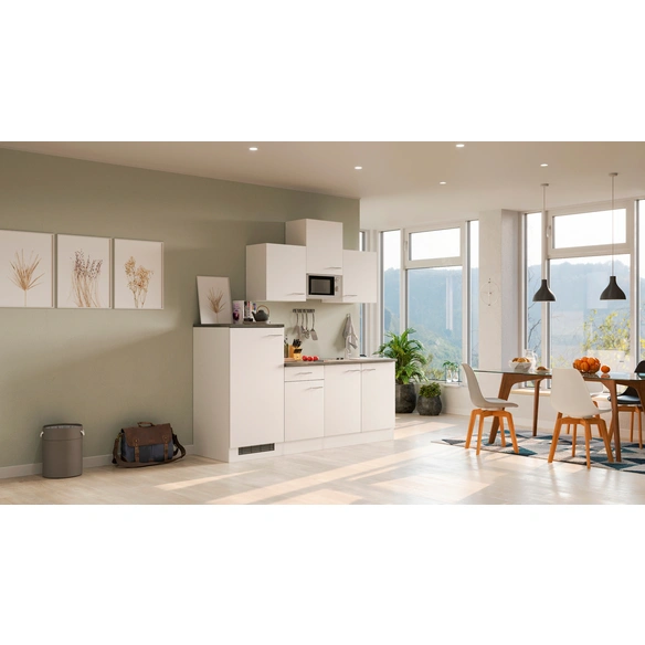 Singleküche, mit E-Geräten, Gesamtbreite: 210 cm, Arbeitsplatte mit Melaminharz-Beschichtung