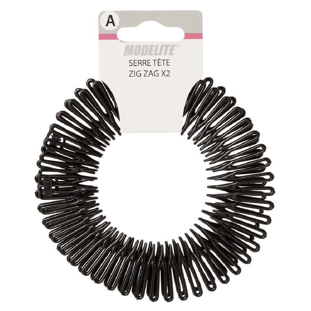 Serre tête zig zag plastique noir brillant x2