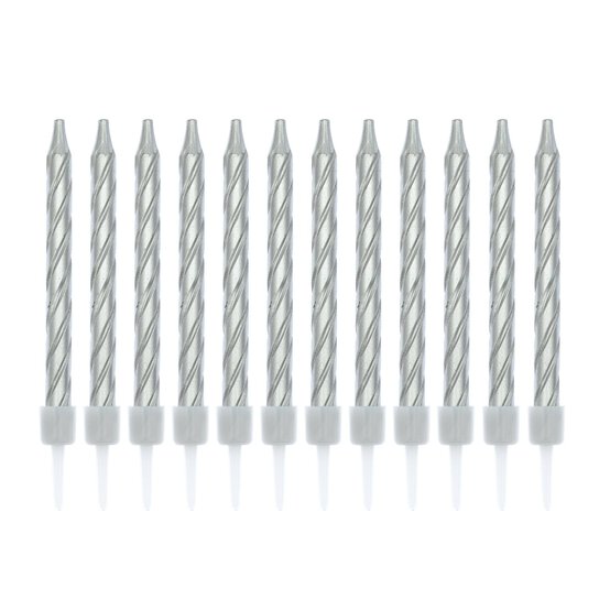Metallic Silver Candles 12 Pack