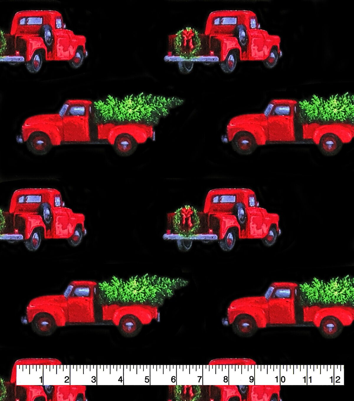 Red Trucks on Black Super Snuggle Christmas Flannel Fabric