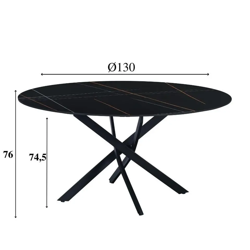 Ronde eettafel Vivian &Oslash;150 cm marmerlook zwart spinpoot - Stoneware - Zwart