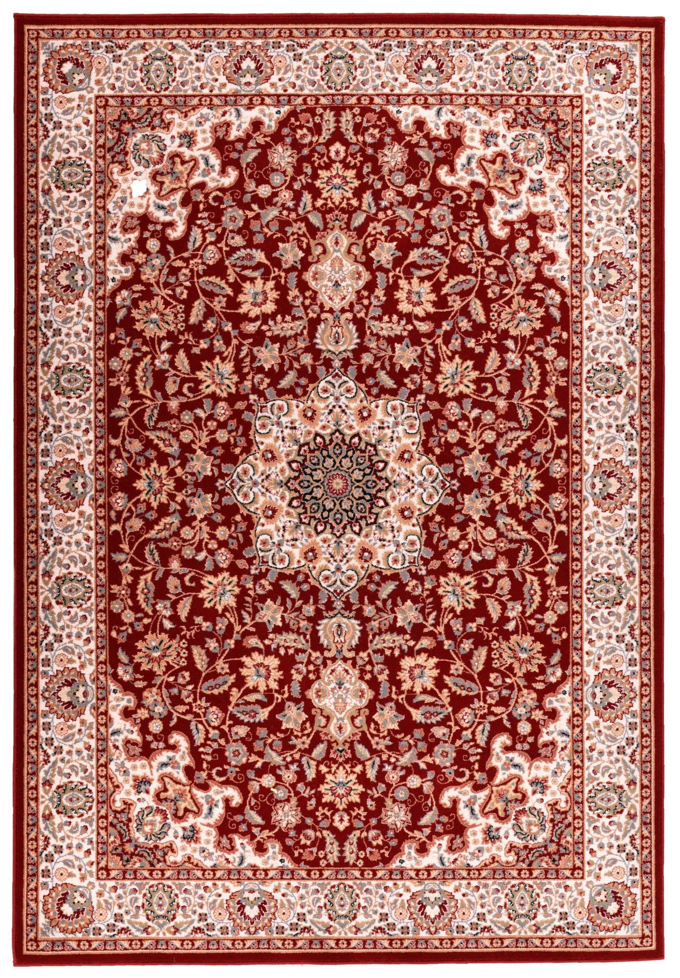 DOLNA - Tapis d'orient floral, tissé, laine naturelle rouge 130x190 cm