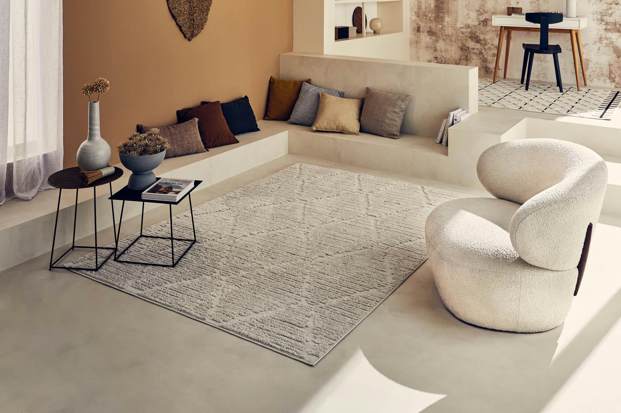 NALA - Tapis doux à motif losange crème - 120x170