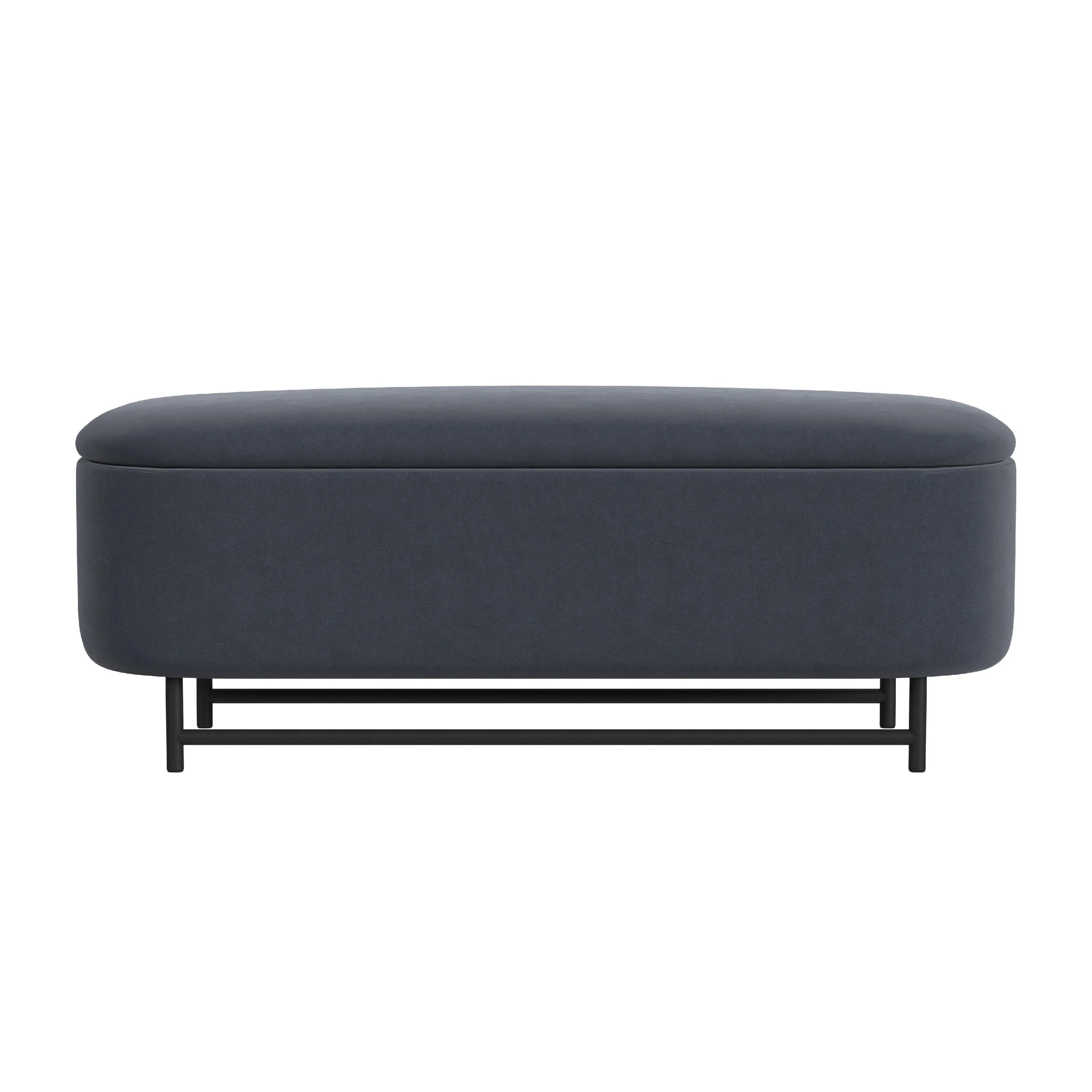 Pat Storage Bench Ottoman, Steel Blue Velvet, Black Metal, 46 Inch