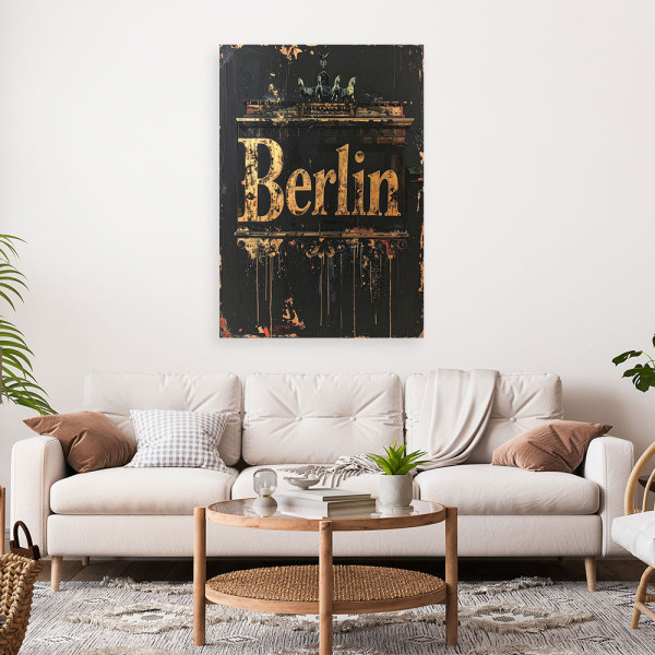 Obraz industrialny do salonu biura hotelu, Napis Berlin Typografia 20x30