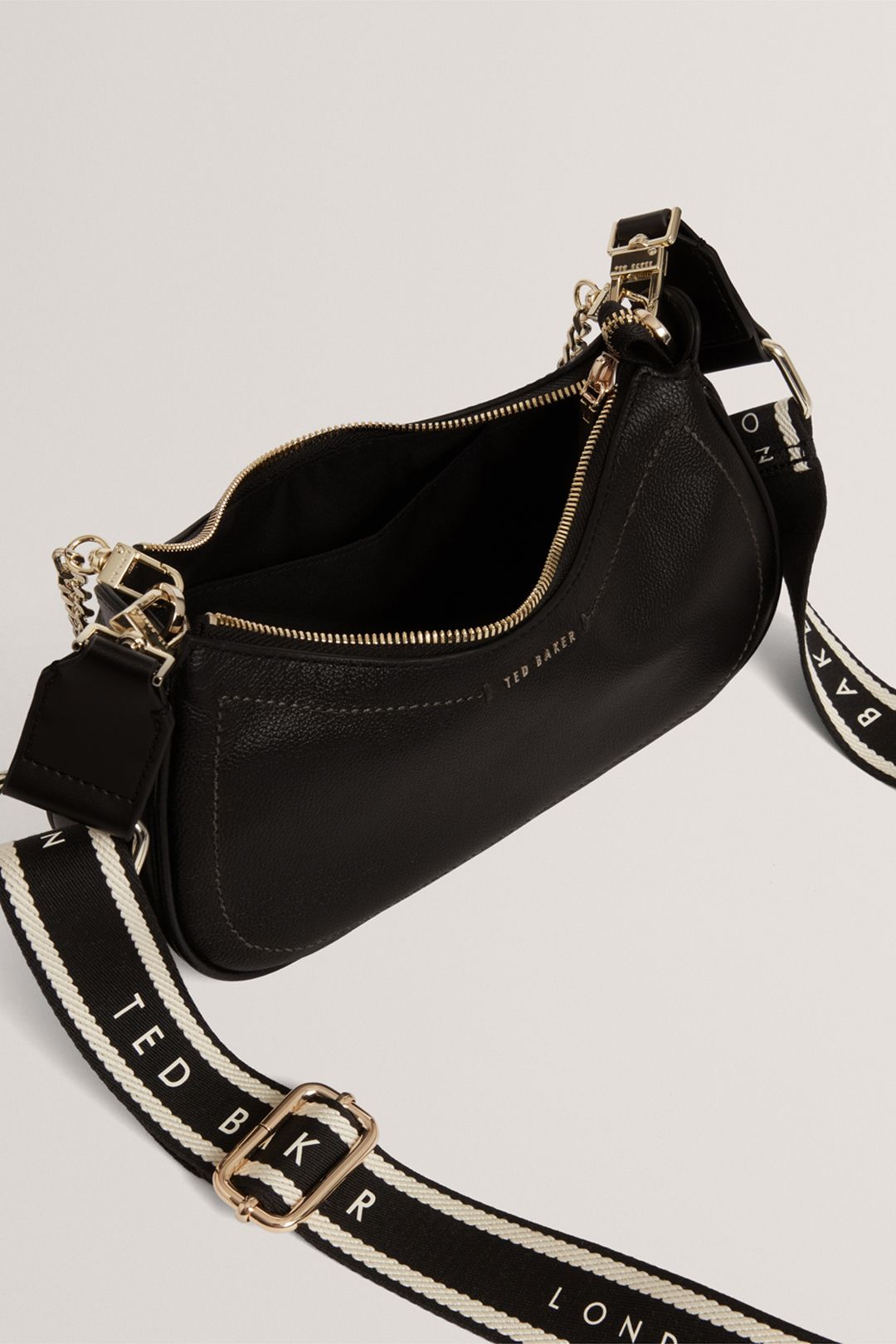 Ted Baker Laarna Webbing Small Leather Shoulder Bag Black