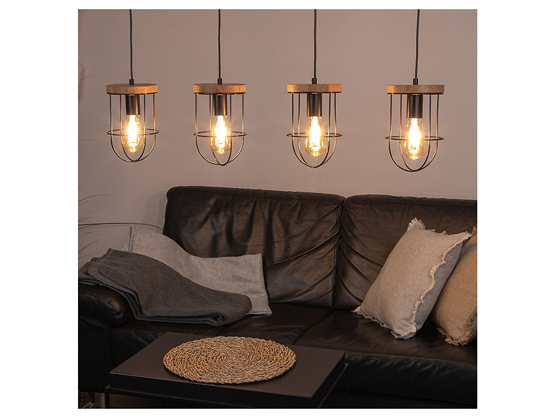 Lampa wisząca Netuno 4-punktowa drewniana brązowa