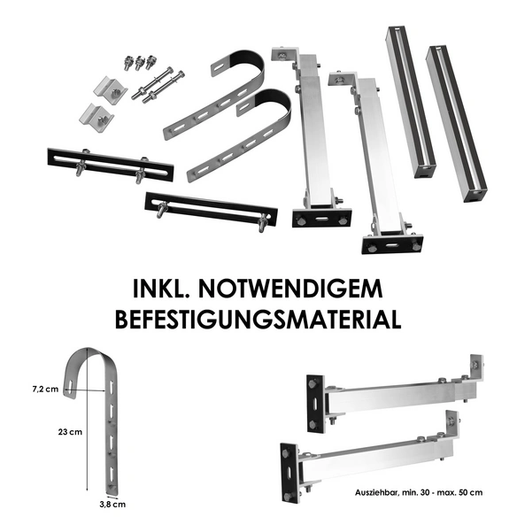 Solarmodul-Halterung, für Geländer (rund), für 2 Module, Aluminium, silberfarben