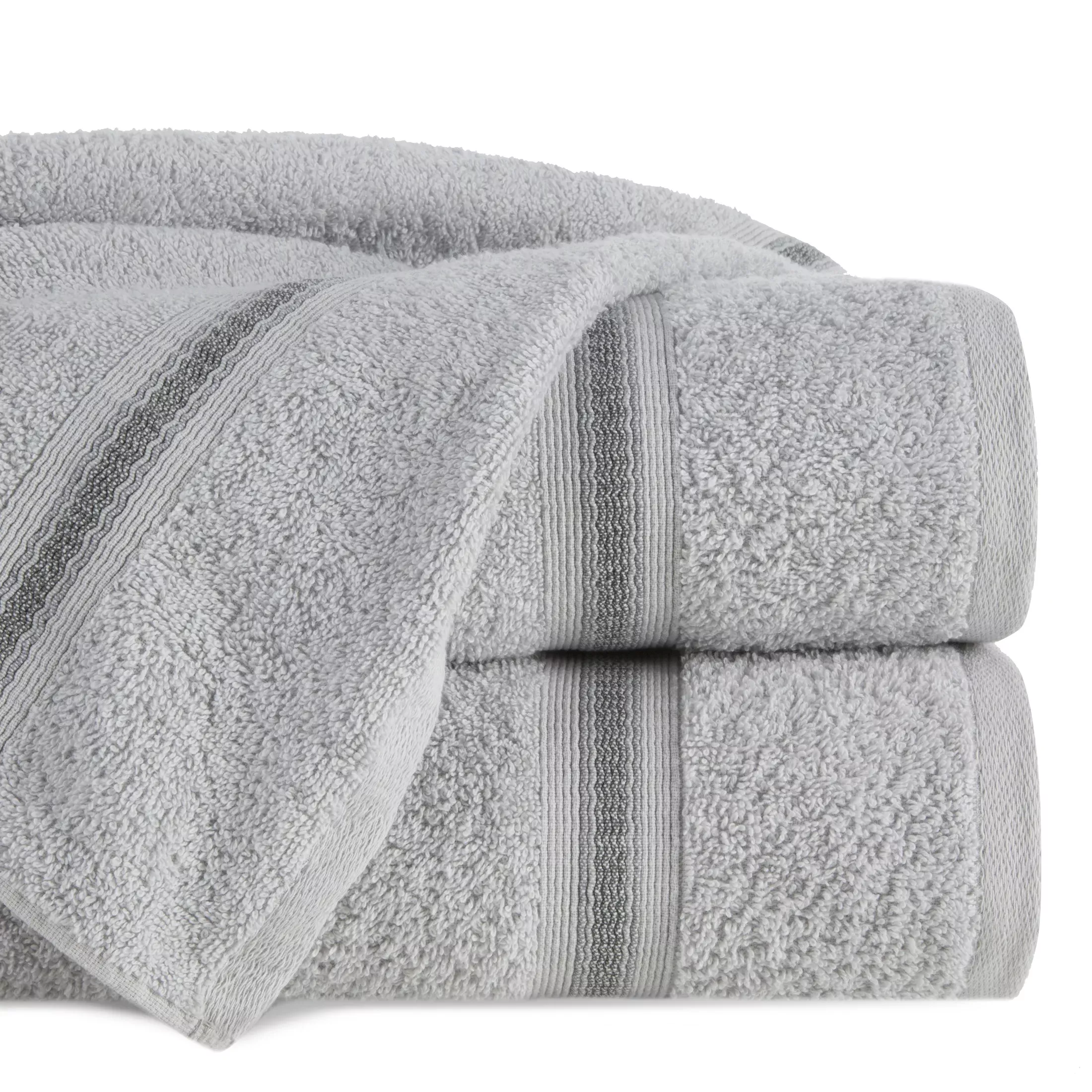 Ręcznik kąpielowy 50x90 cm bawełniany kolor srebrny w kontrastujące pasy 500 g/m2 TRIS