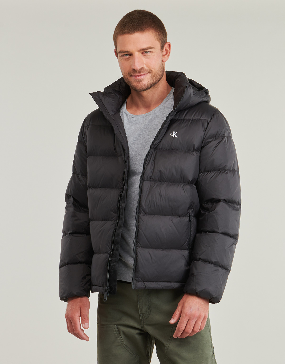 Calvin Klein Jeans - LS NYLON ZIP OFF HOOD DOWN PUFFE - Black