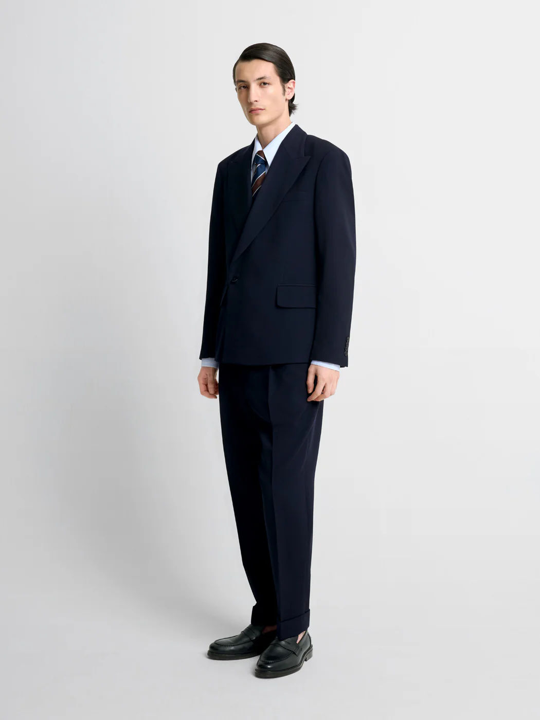 Costume croisé 2 pièces regular en laine bleu nuit