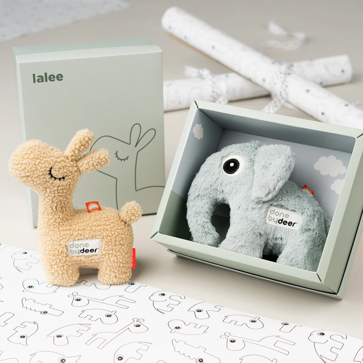 Done by Deer - Kuscheltier in Geschenkbox, Elphee, blau