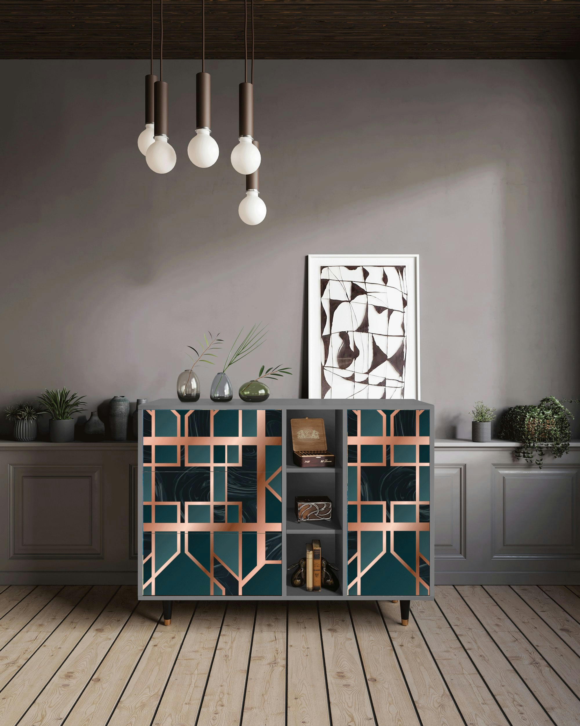 EMERALD METRO - Buffet  bleu-vert 3 tiroirs et 1 porte L 125 cm