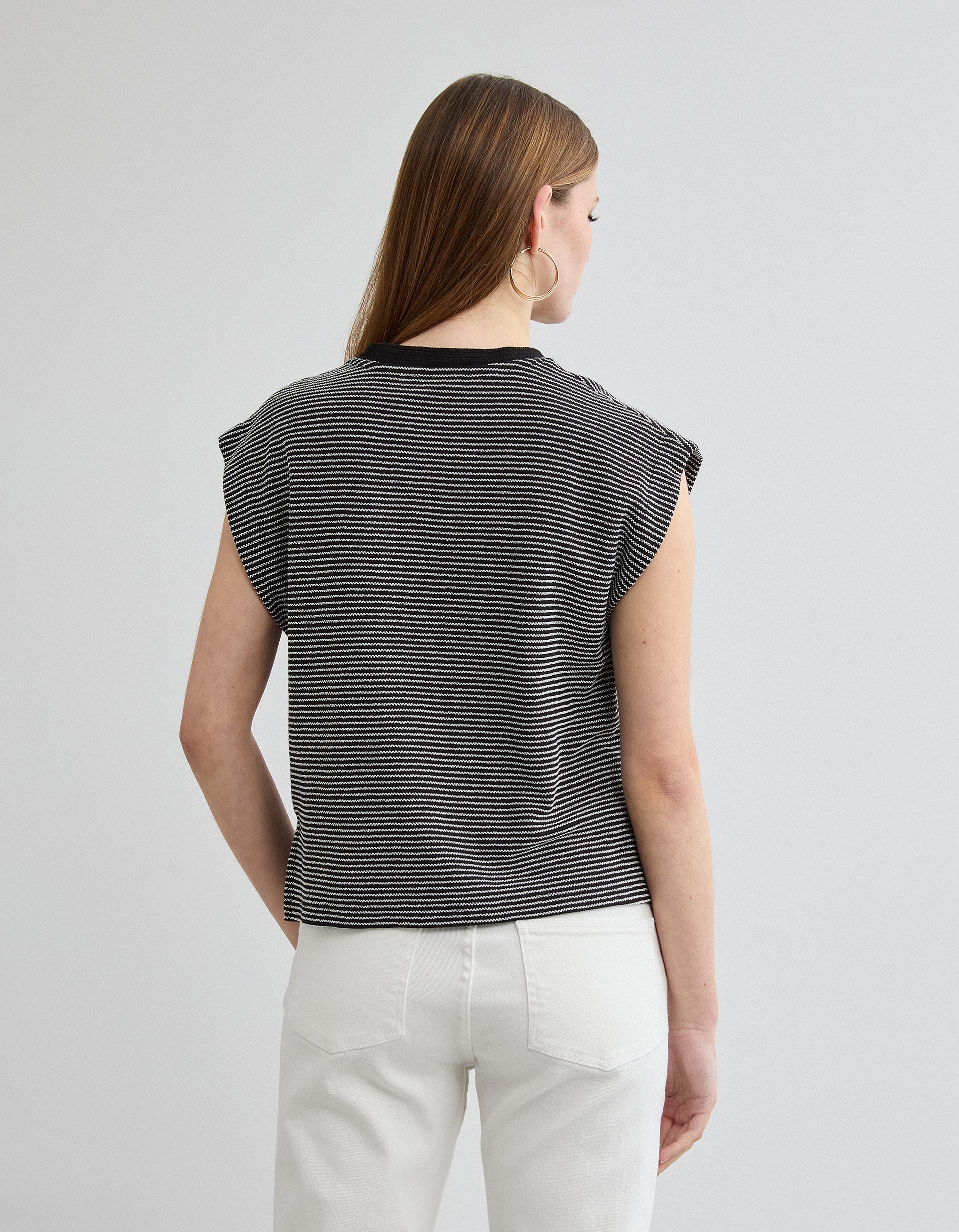 T-shirt Riscas, Mulher, Preto