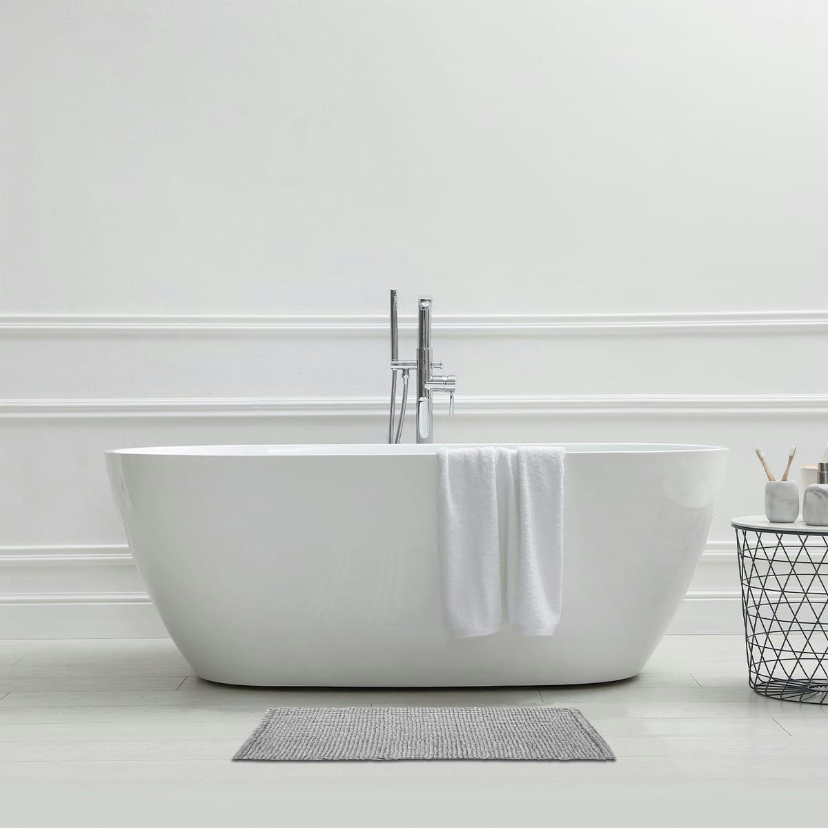 BALI - Tapis de bain en polycoton uni gris 50x80cm
