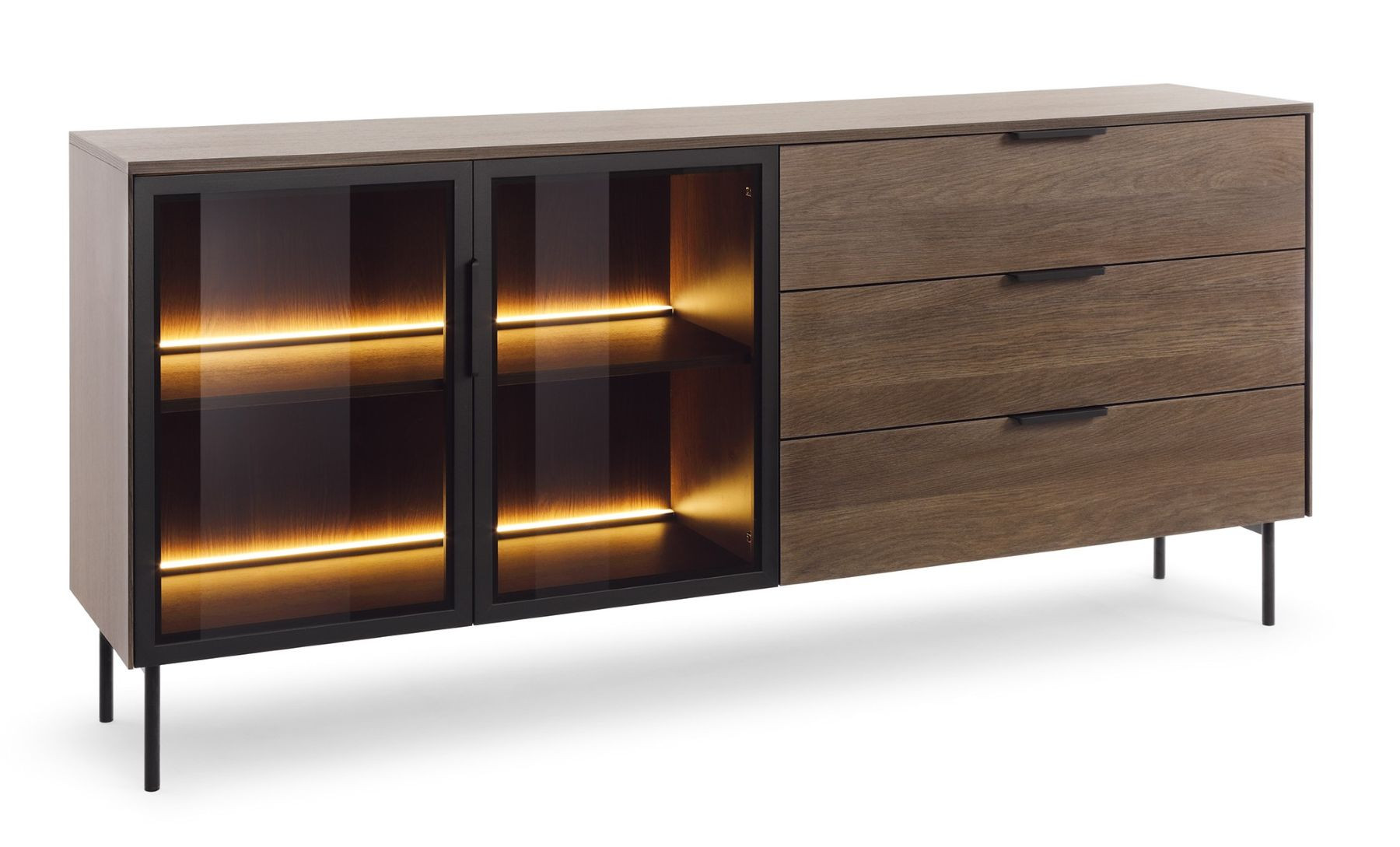 Komoda do salonu 2D3S   LED LUMIN w kolorze Dąb Dunin