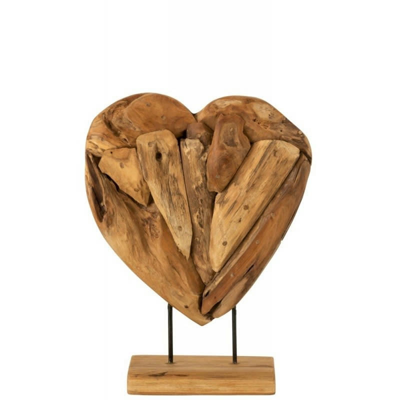 TEK - Coeur sur pied morceaux tek naturel H49,5cm