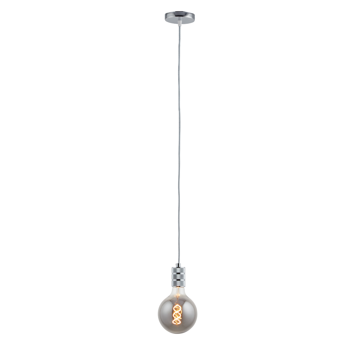 Lighto | Pendel Chroom | Inclusief Lichtbron Rookglas | Retro | 1.5m Snoer | Met Plafondkap