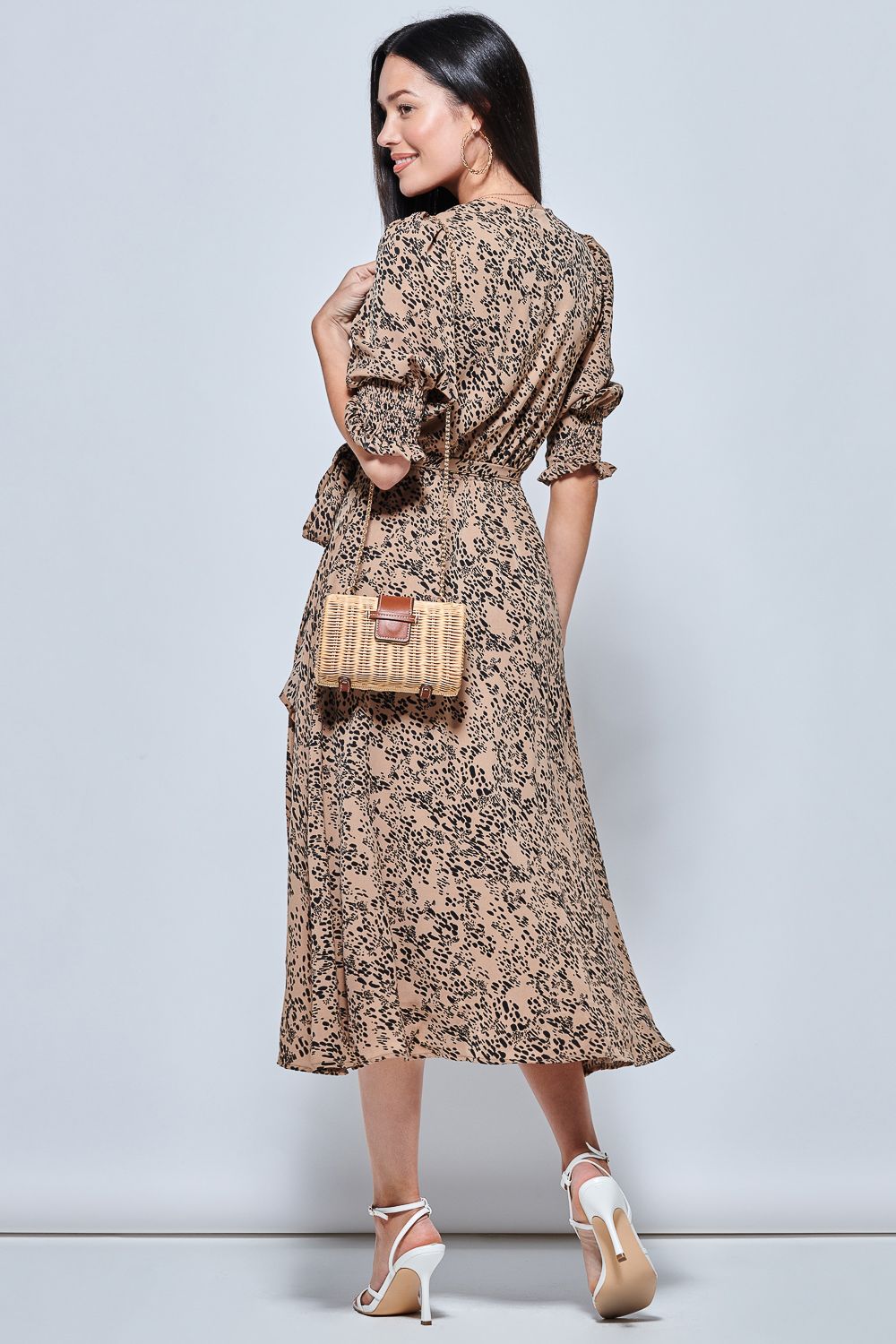 Jolie Moi Animal Print Crepe Wrap Midi Dress