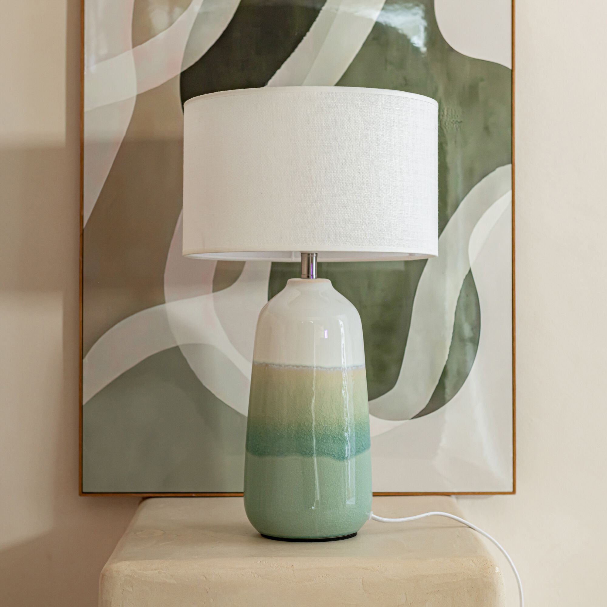 COLAS - Pied de lampe électrifé D14,5cm en grès - vert