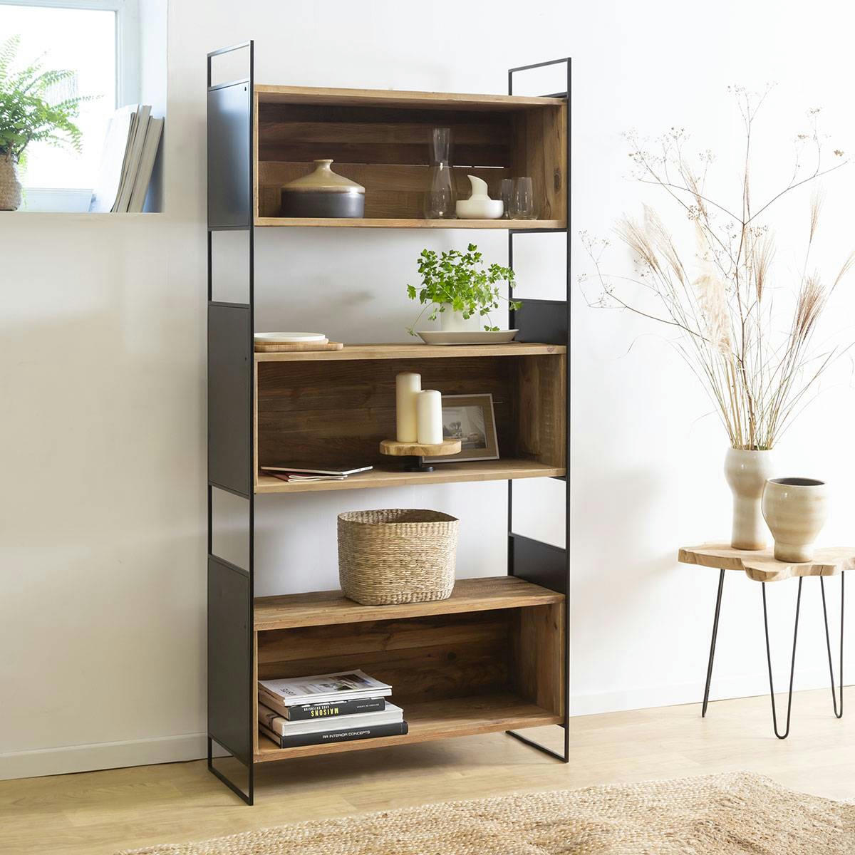 BLAISE - Bibliothèque en bois noir 90 cm