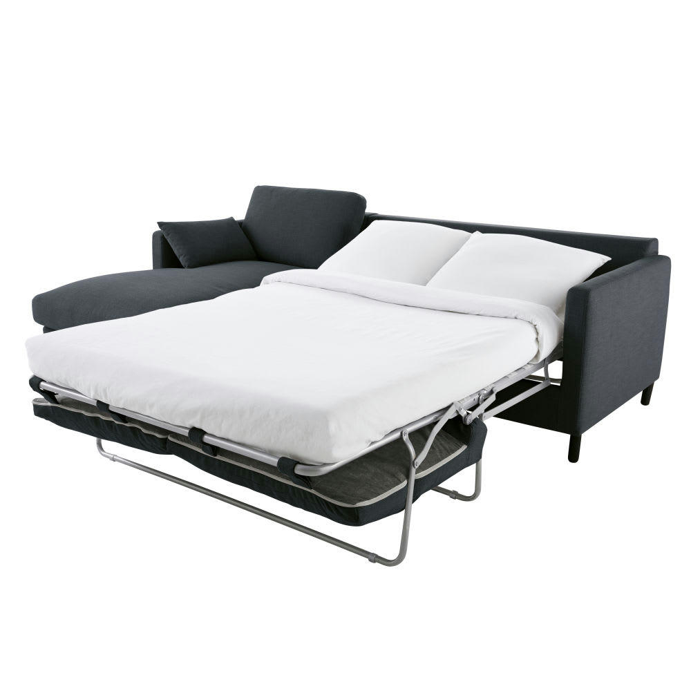 Julian - Canapé d'angle gauche convertible 5 places gris anthracite, matelas 10 cm