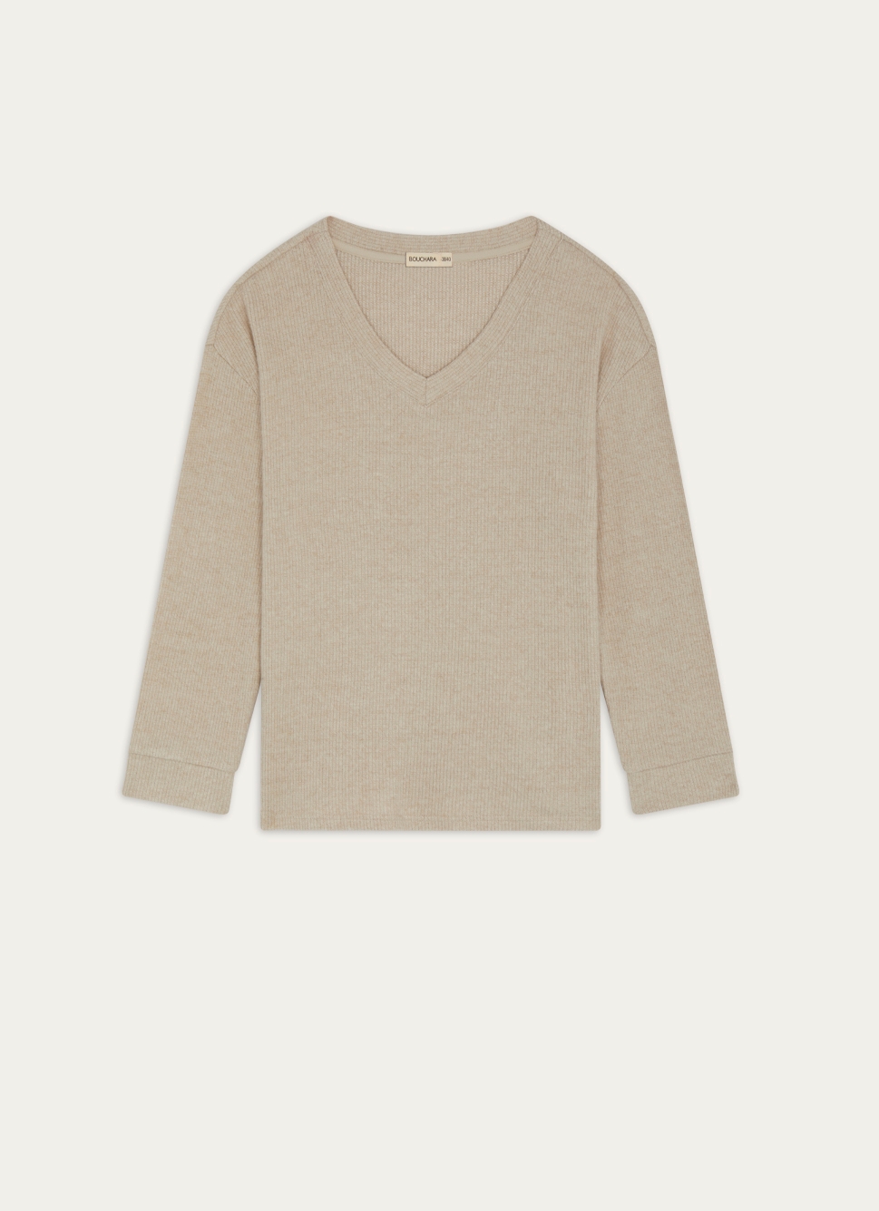 HAUT MANCHES LONGUES COL V EN MAILLE BEIGE