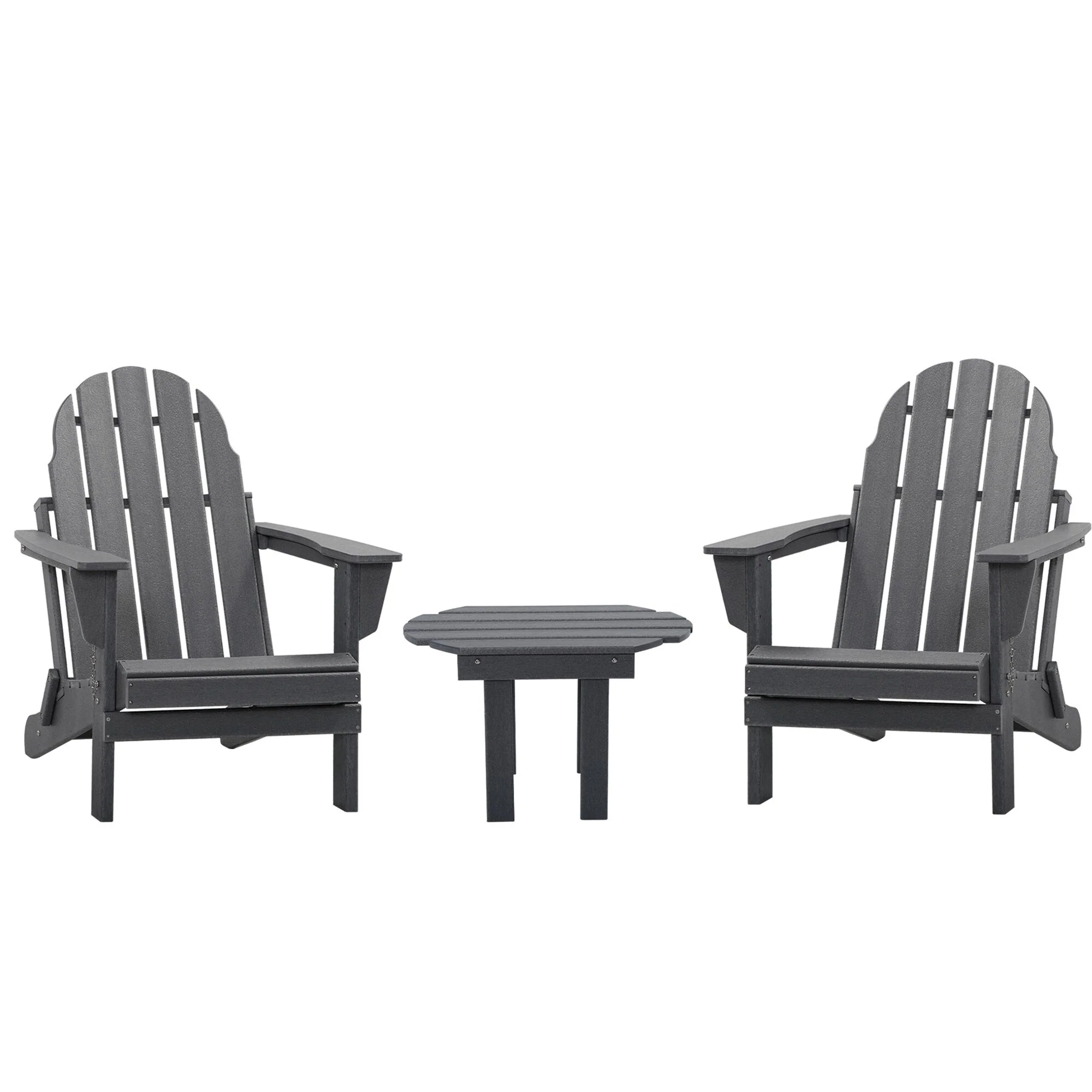 Outsunny 3 Piece Adirondack Chair Set with Side Table, All Weather Foldable Adirondack Chair, Plastic Lounger Fire Pit Seating