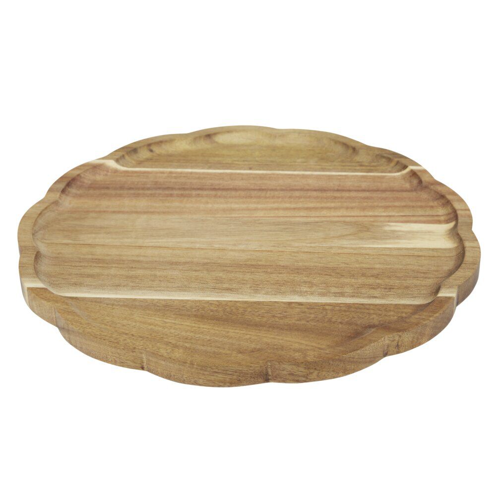 Plateau rond bois marron bord ondulé Ø28cm